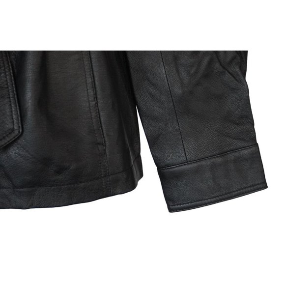 East 5th Black Leather Jacket Womens Size Petite Small Ties at Waist Zip Front - Picture 6 of 16